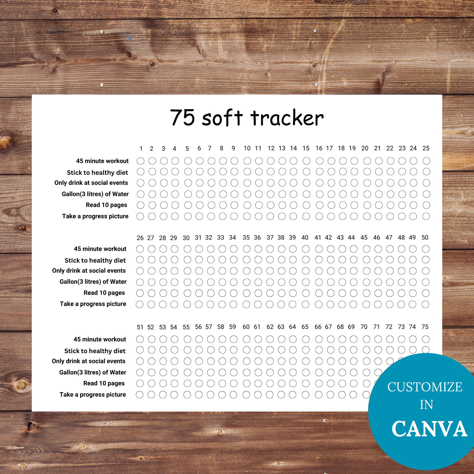 editable 75 soft challenge tracker printable